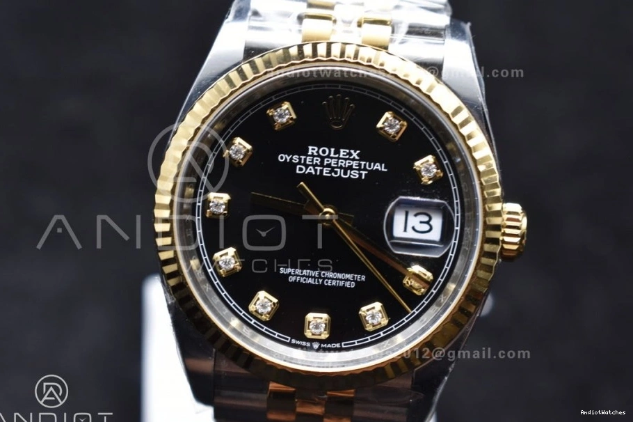 1:1 on Dial SS Diamonds VR 126233 Black 556 YG Jubilee Best Edition 36 Clean DateJust Bracelet Steel RelaxedFit 904L 0117